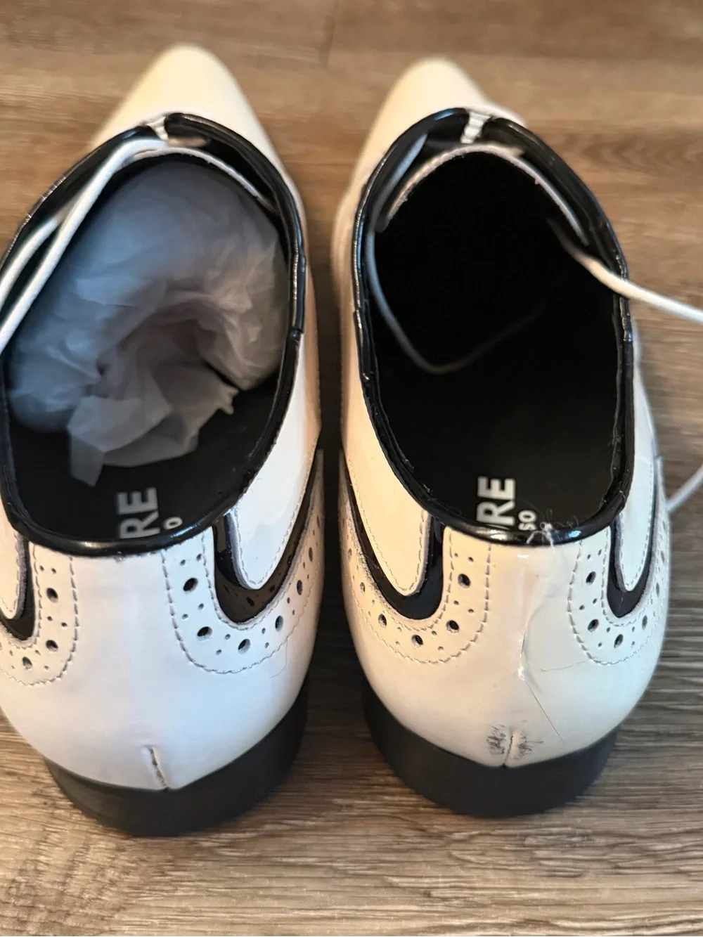 Encore Two-Tone White and Black Wingtip Derby Shoes for Men